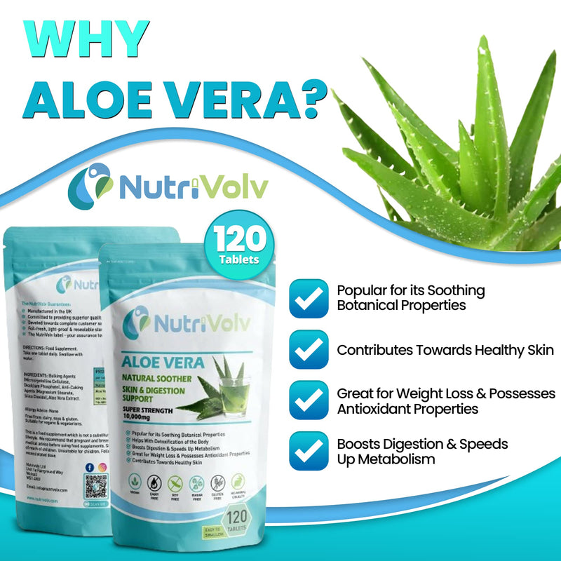 [Australia] - Aloe Vera 10000mg - 120 Tablets - Skincare Colon Cleanse Digestion Detox 
