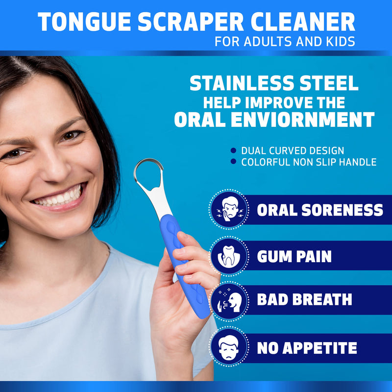 [Australia] - Tongue Scraper Cleaner for Adults & Kids Pack, Medical Grade Stainless Steel Tongue Brush Set, Oral Self Care for Bad Breath, Tongue Scraping with Travel Case (1pcs) 1 Pack 