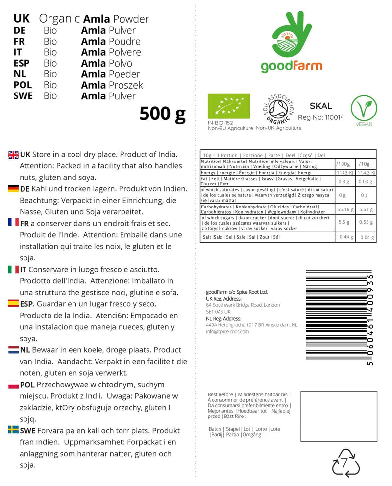 [Australia] - GoodFarm Organic Amla Powder 500g - Premium Quality, Certified Organic | Superfood | Natural body Boost | Vegan | Ayurveda Amla 500 gr 
