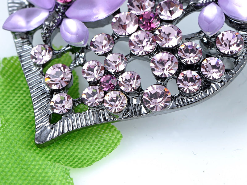 [Australia] - Alilang Womens Floral Silvery Tone Crystal Rhinestone Insect Butterfly Love Flower Heart Brooch Pin Purple 