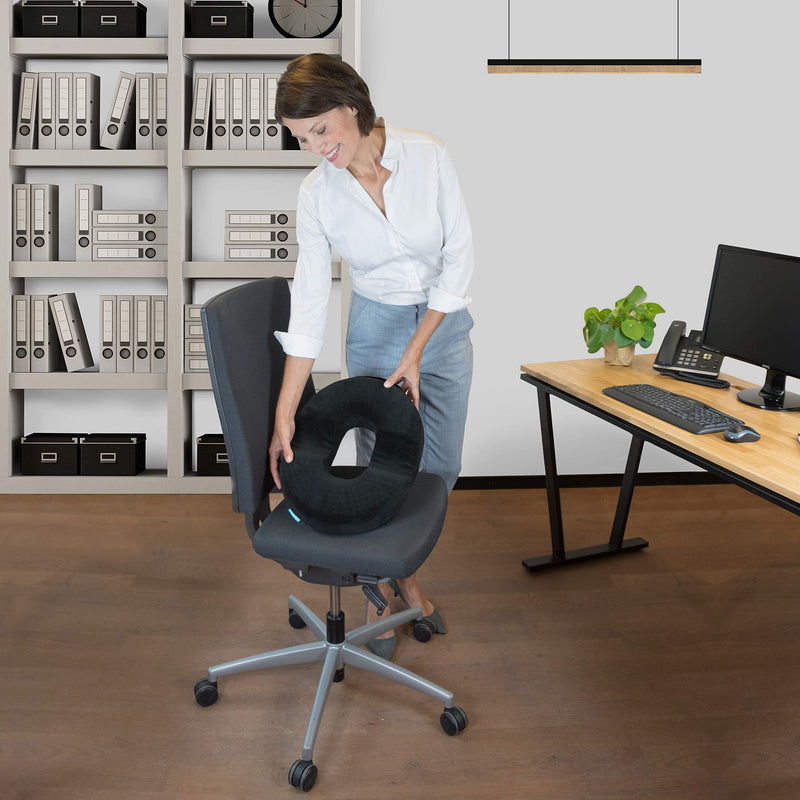 [Australia] - bonmedico Medical Doughnut Cushion - Ring Coccyx Cushion with Innovative Gel Layer for Pressure Relief and Bottom Pain Relief - Ideal for Haemorrhoids, Piles, Postnatal Care or as a Wheelchair Cushion Black Velour Large 