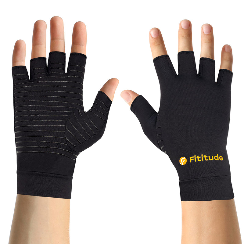 [Australia] - Fititude: Infused Copper Pair of Compression Gloves Half Finger Breathable for Men and Women for Arthritis, Swelling and Pain Relief, Relaxation and Recovery of Hand, Wrist and Joint Medium 