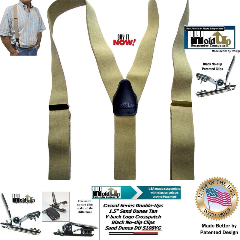 [Australia] - Holdup USA made Sand Dunes Light Tan Dual Clip Double-Ups Style Suspenders with Patented No-slip center pin Clips 
