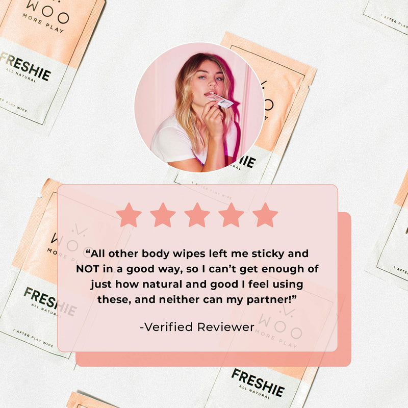 [Australia] - Woo More Play Freshies: All-Natural Feminine Intimacy Towelette Wipes with Coconut Oil and Aloe Vera, Promotes Feminine Health & Helps Alleviate Irritation - Vegan and Cruelty Free, 10ct 10 Count (Pack of 1) 