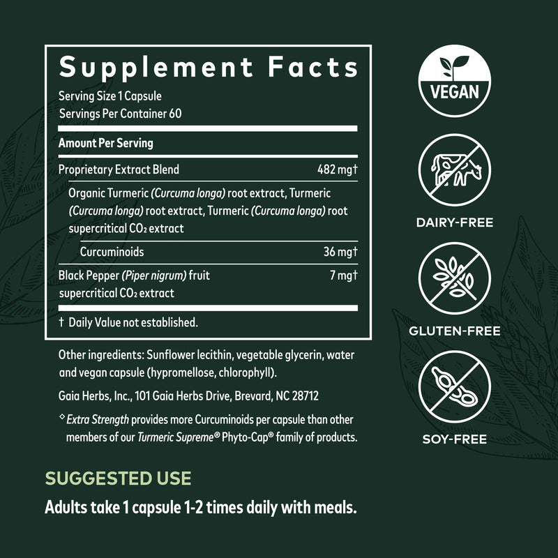 [Australia] - Gaia Herbs Turmeric Supreme Extra Strength - Helps Reduce Occasional Inflammation from Normal Wear & Tear - with Turmeric & Black Pepper - 60 Vegan Liquid Phyto-Capsules (Up to 60-Day Supply) 