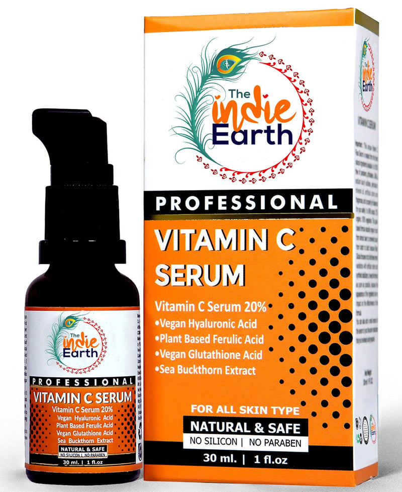 [Australia] - The Indie Earth Vitamin C Serum with Turmeric, Vitamin E, Vegan Hyaluronic Acid, Ferulic Acid and Vegan Glutathione Acid Serum (30 ml) Best Vitamin C Serum Best Fairness Serum 