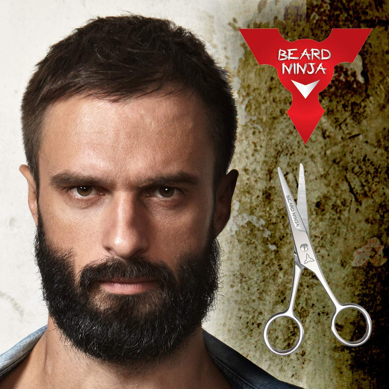 [Australia] - BEARD NINJA - Professional Beard Scissors for Men. Moustache & Beard Trimming Scissors +PU Leather case. Beard Grooming kit. Sharp Scissor - Precise Shaping - Cutting Facial Hair, Nose Hair & Eyebrow 4.5 Inch Black Carry Case 