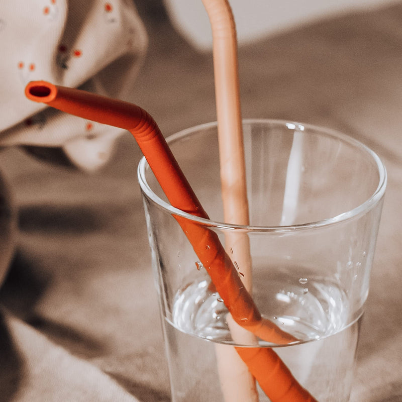 [Australia] - J.Børn 6 Pcs Silicone Straws and Cleaning Brush, Reusable Silicone Drinking Straws, Bend Spiral BPA Free Reuse Straws with 100% Food Grade Silicone (Red) Red 