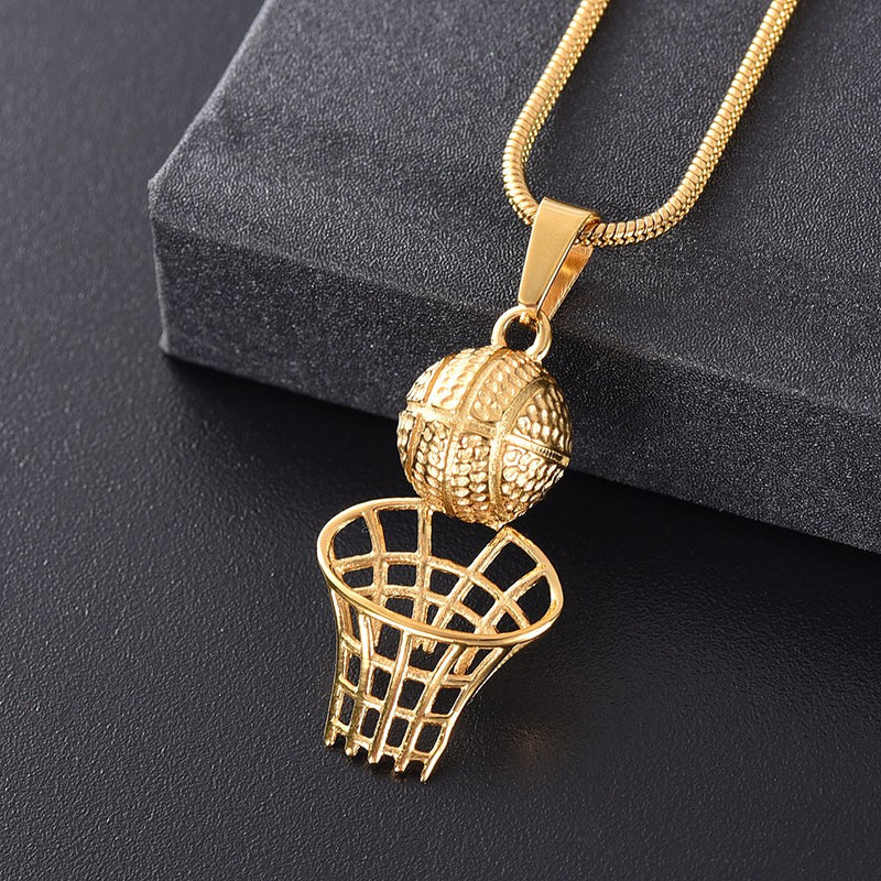 [Australia] - Stainless Steel Basketball Memorial Urn Jewellery Pendant Hold Cremation Keepsake Necklace for Ashes Gold 