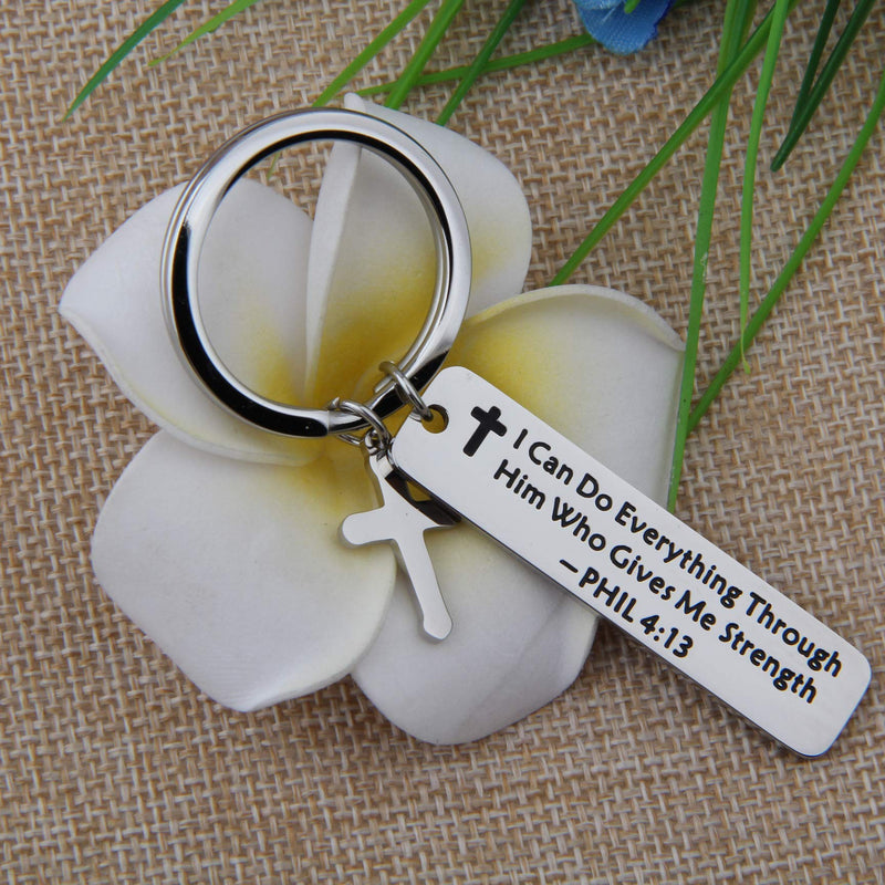 [Australia] - LQRI Christian Gifts I Can Do Everything Through Him Who Gives Me Strength Philippians 4:13 Keychain Christian Jewelry Gifts (silver) 