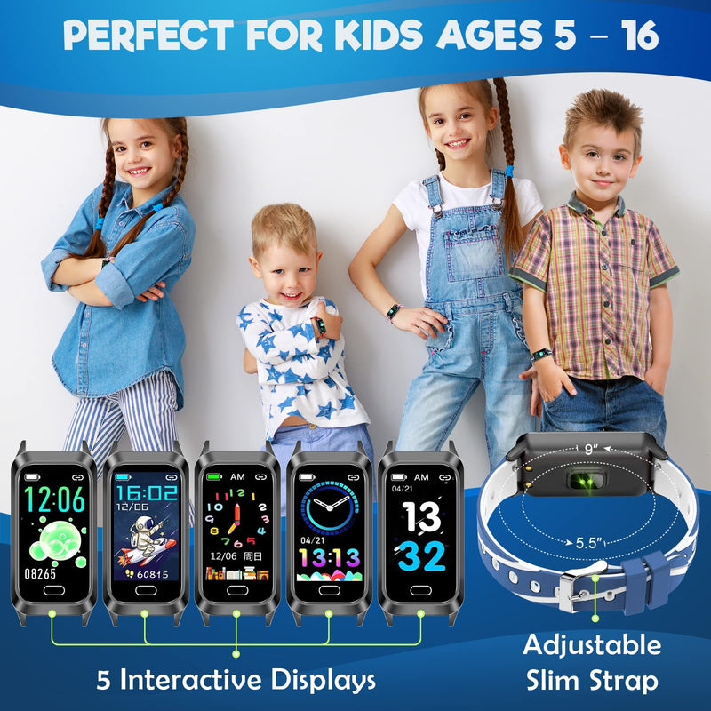 [Australia] - Inspiratek Kids Fitness Tracker for Kids Age 5-16 (5 Colors)，Waterproof Kids Fitness Watch，Kids Pedometer Watch，Watch for Kids，Step/Activity Tracker for Kids，Easy to Use Kids Tracker Watch (Blue) Blue 