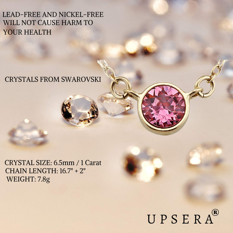 [Australia] - UPSERA Silver Tone Crystal from Swarovski Bezel-Set Solitaire Pendant Necklace, 16.7+2” Extender Pink Crystal in Gold Plating 