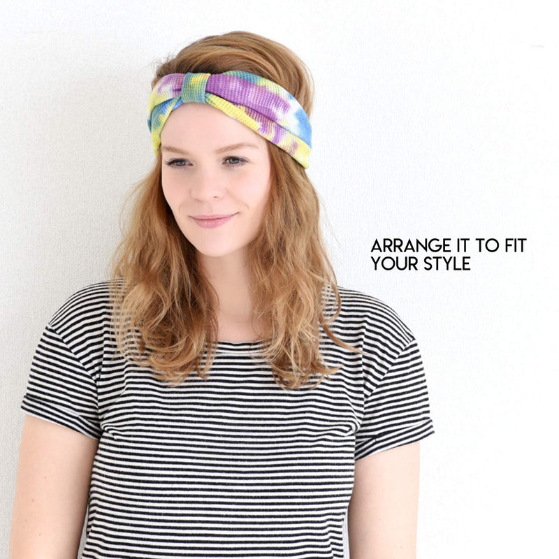 [Australia] - CHARM Casualbox | Cotton Yoga Headband Hairband Running Fitness Workout Textured Tie-Dye Boho Hippie Psychedelic F 