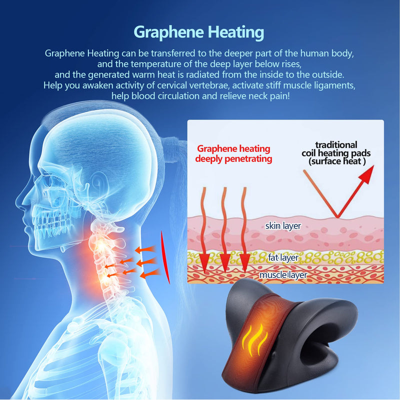 [Australia] - Neck Stretcher for Neck Pain Relief, Heated Cervical Traction Device Pillow with Graphene Heating Pad, Neck and Shoulder Relaxer for TMJ Pain Relief and Cervical Spine Alignment(Black) Black 