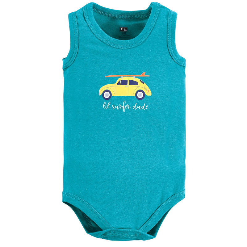 [Australia] - Hudson Baby Unisex Baby Cotton Sleeveless Bodysuits 0-3 Months Surfer Dude 