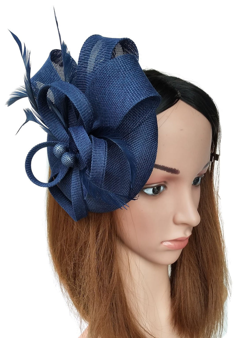 [Australia] - Coolwife Womens Fascinator Hat Sinamay Pillbox Flower Feather Tea Party Derby Wedding Headwear Aa Navy Blue 