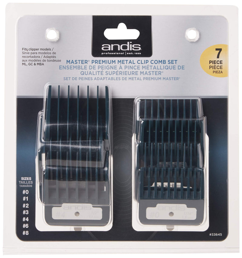 [Australia] - Andis Master Series Premium Metal Hair Clipper Attachment Comb 7 Piece Set, Black, 1 Count (Pack of 7) 