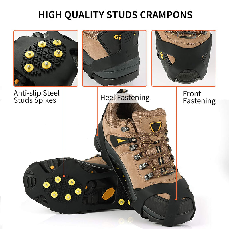 [Australia] - XYZLH Ice Cleats, Ice Grips Traction Cleats Grippers Non-Slip Over Shoe/Boot Rubber Spikes Crampons with 10 Steel Studs Crampons + 10 Extra Replacement Studs Black Medium 