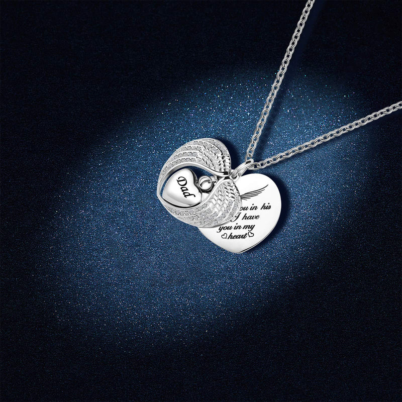 [Australia] - YSAHan Cremation Jewelry for Ashes Angel Wing Heart Urn Pendant Stainless Steel Keepsake Waterproof Memorial Necklace for Mom Dad Wife 