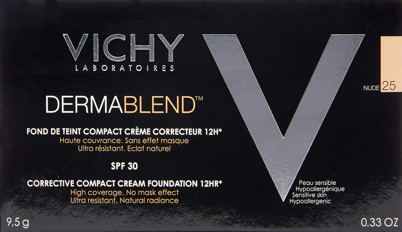 [Australia] - Vichy Dermablend Compact Cream 12H SPF30 Foundation for Women Number 25, Nude 10 ml 