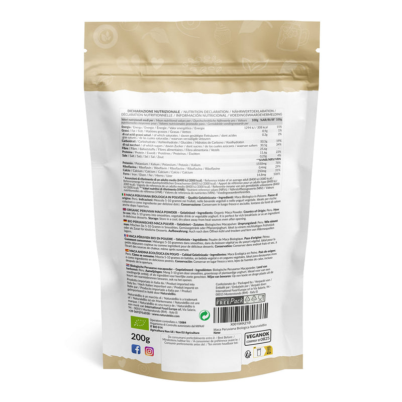 [Australia] - Organic Maca Powder 200g. Peruvian, Natural and Pure, from Organic Maca Root. Vegetarian and Vegan Friendly - Gelatinised - NaturaleBio 200 g (Pack of 1) 