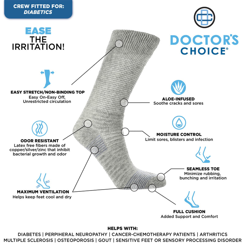 [Australia] - Doctor's Choice Men's Diabetic & Neuropathy Crew Socks, 2-Pairs, Black, Large Black - 2 Pairs Large (2 Pair) 