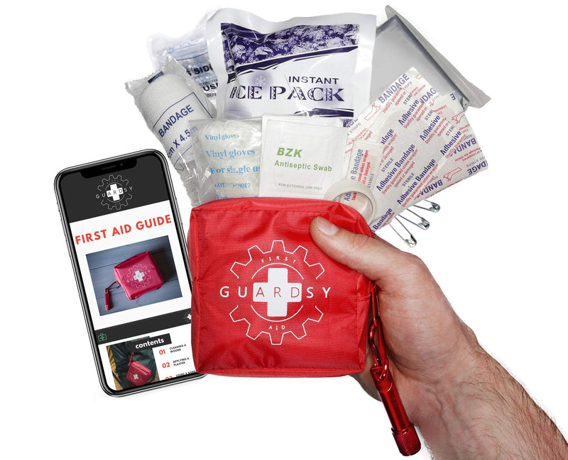 [Australia] - Guardsy Mini First Aid Kit | Compact Small Medical Emergency Survival Kit perfect for Car, Travel, Hiking, Camping, Outdoor, Cycling, Running, Home, Vehicle, Sports. With Digital First Aid Guide app 