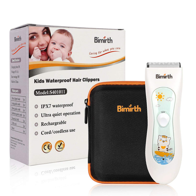 [Australia] - Bimirth Baby Hair Clipper, Silent Hair Clippers for Children, Quiet Kids Hair Trimmer, Cordless Toddler Haircut Machine in Bag for Easy Storage, USB Rechargeable, Waterproof, 3 Guide Combs (with Bag) white-S11 