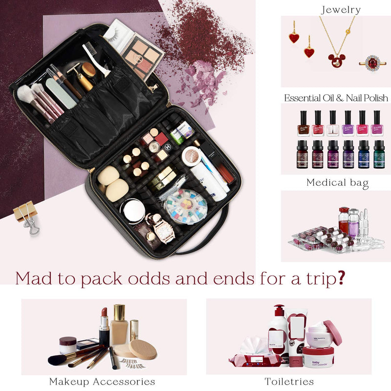 [Australia] - Stagiant PU Leather Pocket Makeup Bag Cosmetic Case Travel Beauty Box Hairdressing Tools Organiser Storage Box Make Up Train Case with Removable Compartment, Black 