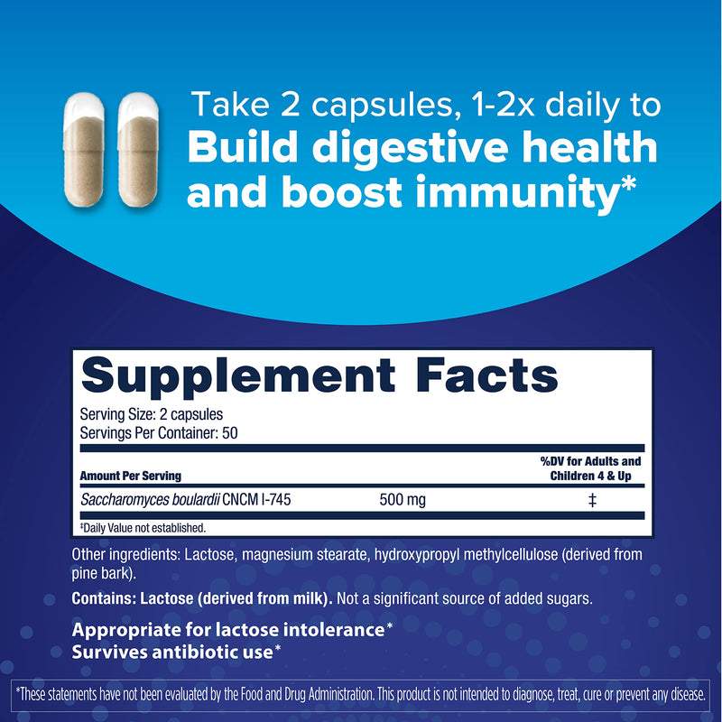 [Australia] - Florastor Daily Probiotic Supplement for Women and Men, Proven to Support Digestive Health, Saccharomyces Boulardii CNCM I-745 (100 Capsules) 100 Count (Pack of 1) 