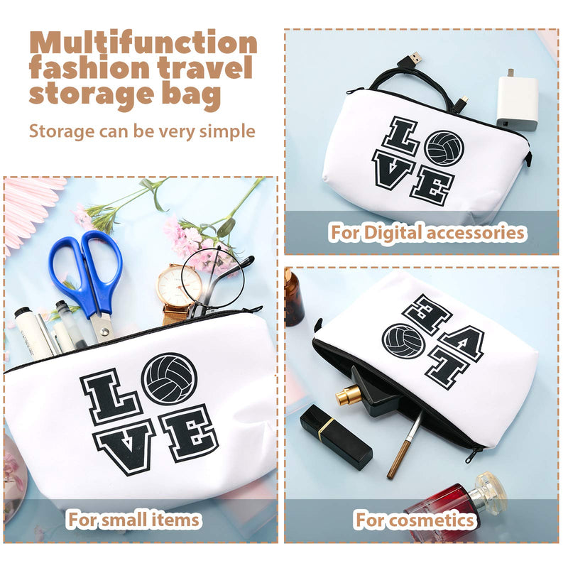 [Australia] - 4 Pieces Volleyball Pouch Small Makeup Bag Organizer with Words Volleyball Pencil Case Portable Storage Case Cosmetic Bags Travel Toiletry Bag Accessories for Players Teams Women Girls 