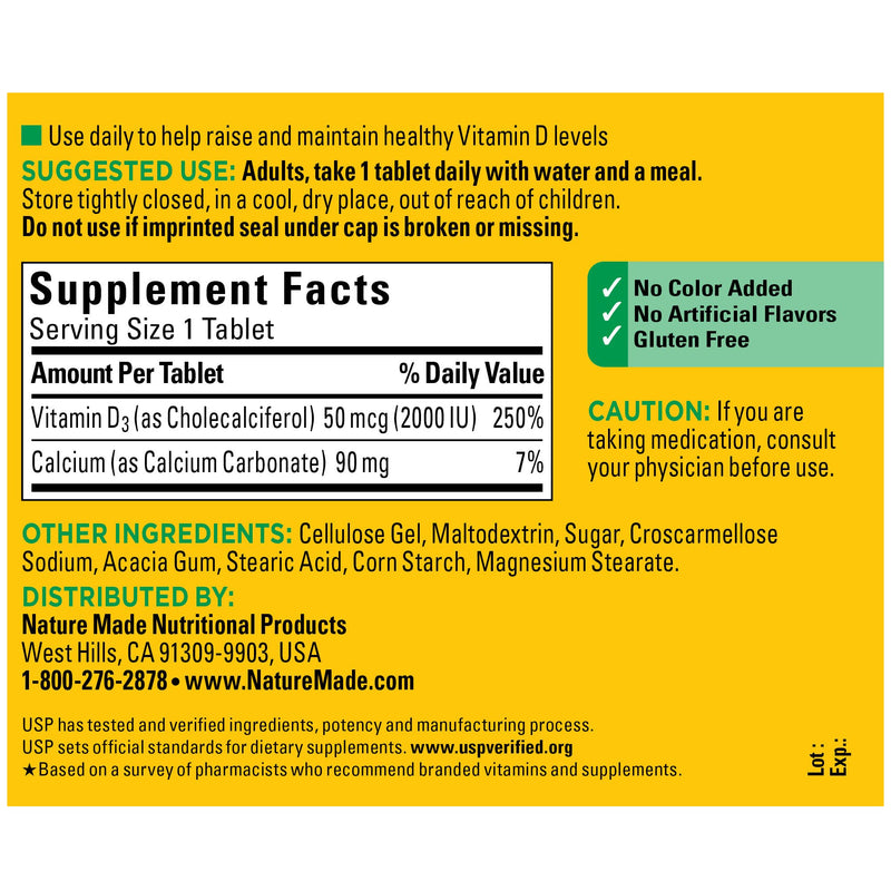 [Australia] - Nature Made Vitamin D3, 220 Tablets, Vitamin D 2000 IU (50 mcg) Helps Support Immune Health, Strong Bones and Teeth, & Muscle Function, 250% of Daily Value for Vitamin D in One Daily Tablet 220 Count (Pack of 1) 