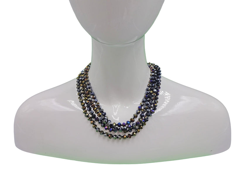 [Australia] - 80-inch 6x8MM Endless Infinity Beaded Long OR 4-Layer Multi Strand Statement Crystal Necklace. jet black aurora borealis finish 