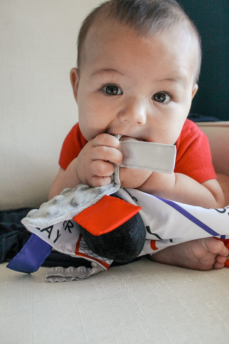 [Australia] - Baby Hockey Toy, Educational & Teething Closed Ribbon Tag Lovey Blanket with Security Plush: 10"X10" (Hockey) 