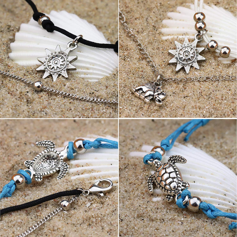 [Australia] - Suyi 5Pcs Beach Turtle Anklet Boho Handmade Adjustable Anklet Layered Rope Anklet Foot Chain for Women 