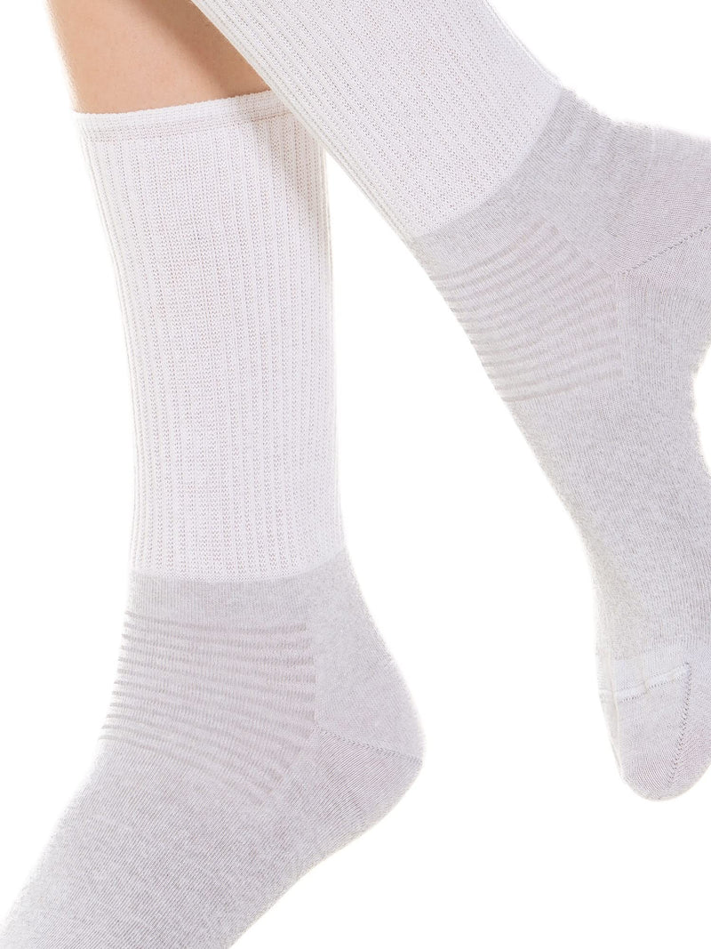 [Australia] - Relaxsan 550 Diabetic Crew Socks for Men Women, Seamless Socks, Non Binding for Sensitive Feet, Cotton and Silver 5-XL [Man 9.5-11.5 / Woman 11-12.5] White 