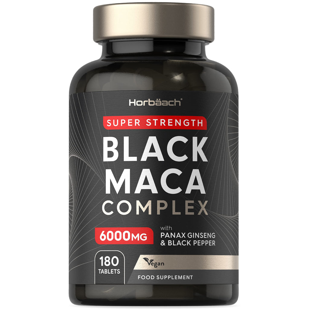 [Australia] - Maca Root Capsules 6000mg | High Strength | Black Maca Complex | with Black Maca, Panax Ginseng, Yellow Maca & Black Pepper | 180 Vegan Tablets | by Horbaach 