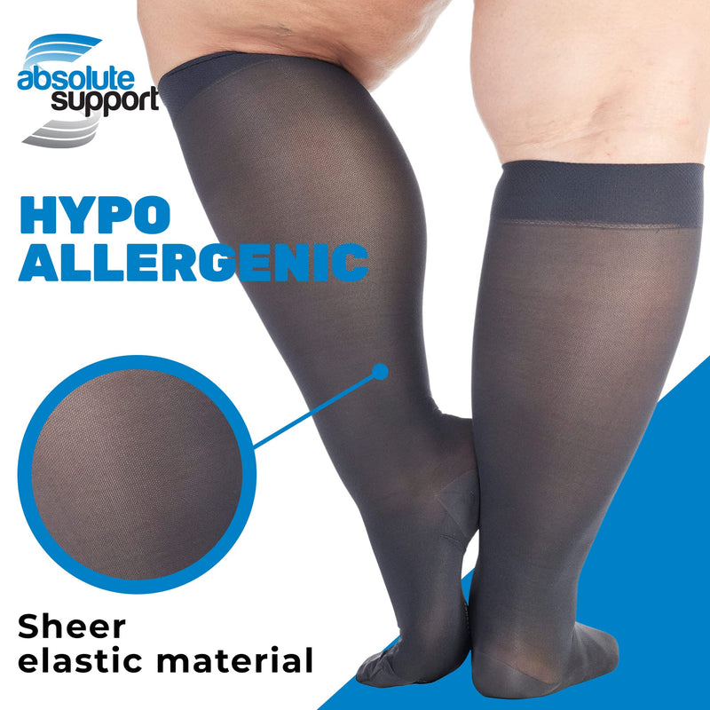 [Australia] - Plus Size Compression Socks Wide Calf 20-30mmHg for Women - Extra Large Compression Hose Ladies Support Stockings for Swelling Recovery DVT - Black, 5X-Large 