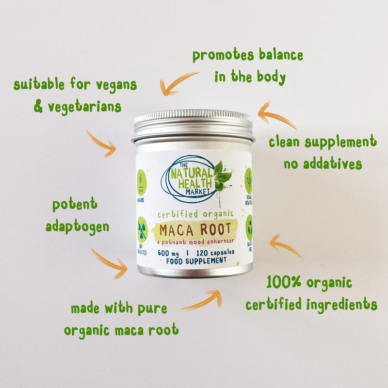 [Australia] - Organic Maca Root Capsules 600mg 120 Capsules by The Natural Health Market • Soil Association Organic Certified 