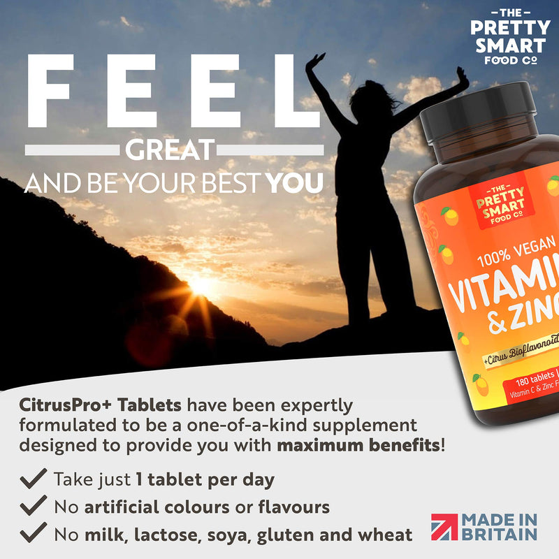 [Australia] - Powerful Vitamin C and Zinc Tablets - Vitamin C 1000mg with Zinc - 6 Month's Supply - Boosted with Citrus Bioflavonoids & Bamboo - For The Maintenance of a Normal Immune System - 180 Tablets - UK Made 