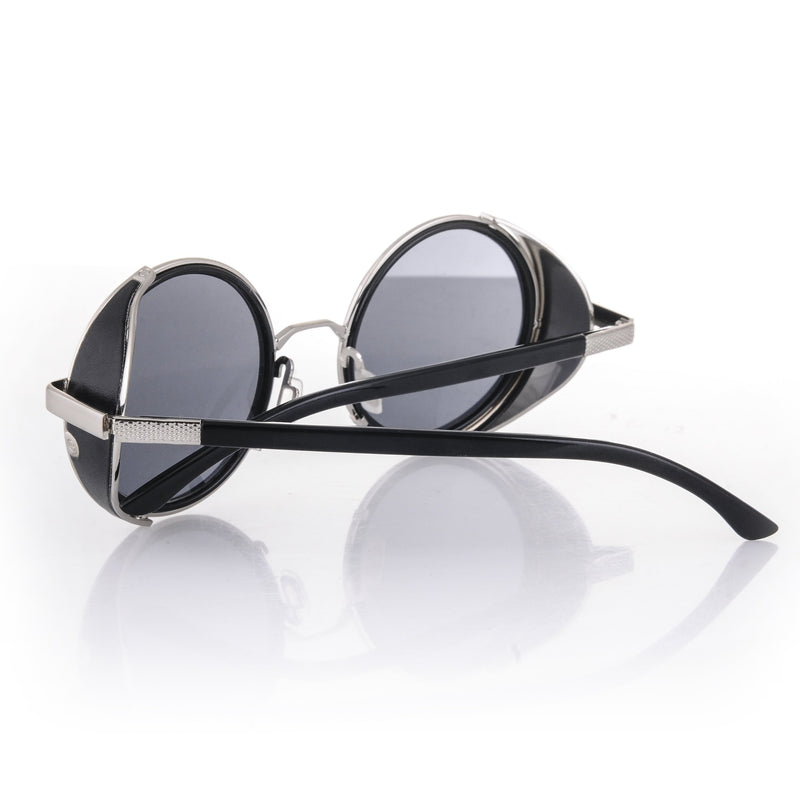 [Australia] - 4sold® Steampunk Sunglasses 50s Round Glasses Copper Cyber Goggles Rave Goth Vintage Number 1 Silver Black Frame Diameter 5cm 