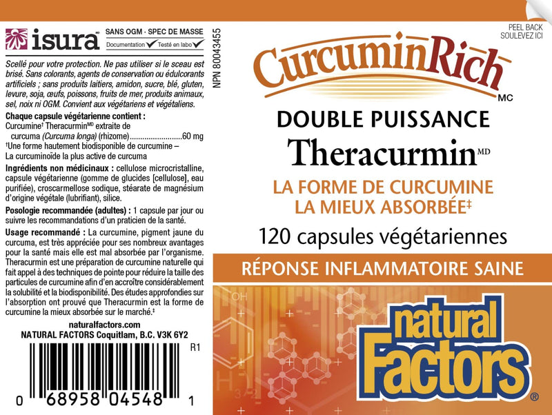 [Australia] - CurcuminRich Double Strength Theracurmin by Natural Factors, Supports Natural Inflammatory Response, Joint and Heart Function, 120 Capsules 120 Count (Pack of 1) Standard Packaging 