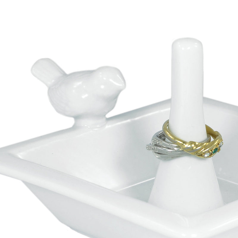 [Australia] - MyGift Classic White Bird Bath Ceramic Ring Holder/Jewelry Dish Tray 