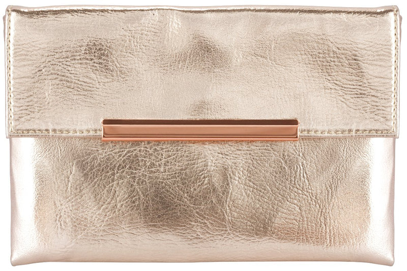 [Australia] - Small Rose Gold Metallic Clutch Bag For Cosmetics, Makeup, Cellphone, Wallet, and Organization - Made of Premium Vegan Leather 