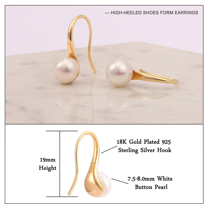 [Australia] - 925 Sterling Silver Hoop Handpicked AAA+ Quality 7.5-8mm White Freshwater Cultured Pearl Dangle Drop Earrings Jewelry for Women Girls Gold Hook Pearl Earring 