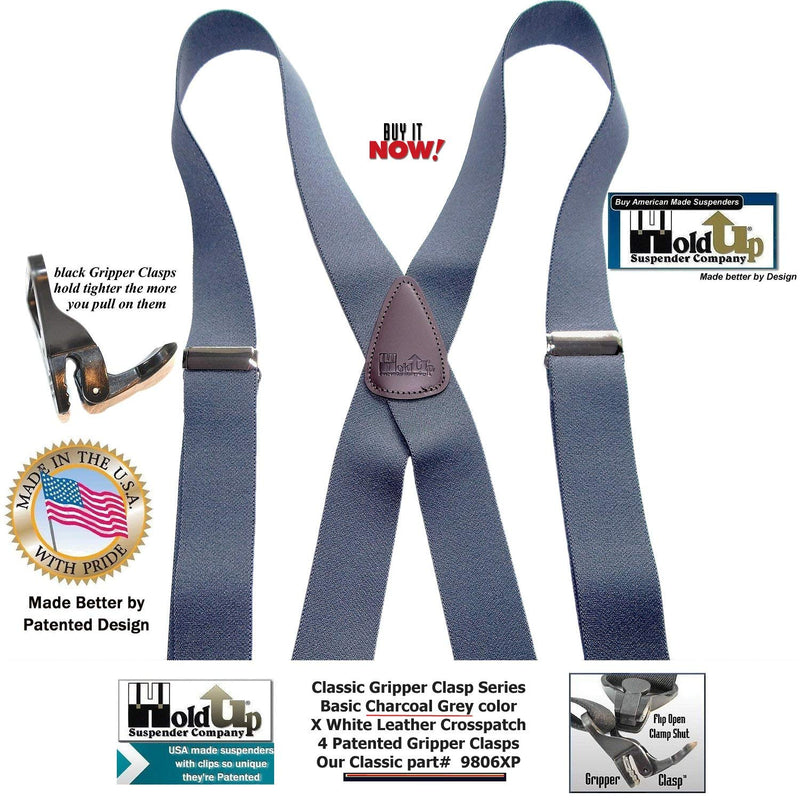 [Australia] - Classic Series HoldUp Suspenders Basic Charcoal Grey X-Back 