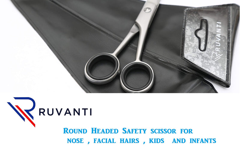 [Australia] - Ruvanti Round Headed Nose Hair Scissors/Safety Scissors for Kids & Infants -5.2" German Stainless Steel Baby Scissors/Baby Nail Scissors.Facial Hair Scissors/Beard Trimming Scissor/Mustache Scissor. 5.2 Silver 