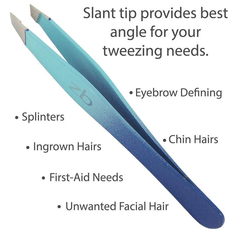 [Australia] - Zizzili Basics Tweezers - Limited Edition Aqua Ombré Slant Tweezer - Best Tweezers for Eyebrow, Hair Removal and Your Precision Needs 