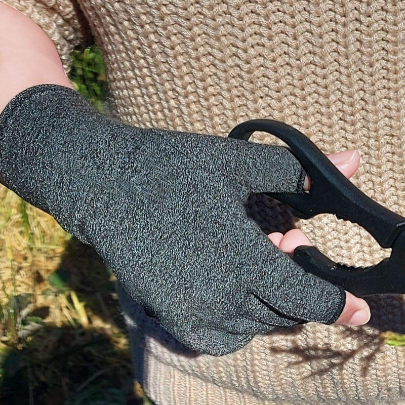[Australia] - SyeJam Arthritis Gloves Fingerless- Rheumatoid Arthritis Compression Gloves for Pain Relief - Grey (L) 1 Pair Grey (1 Pair) + Free Ebook L (Pack of 2) 