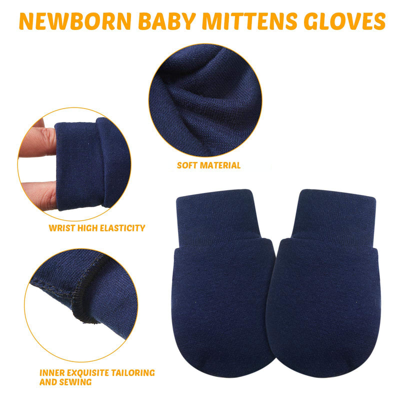 [Australia] - 4 Pairs Newborn Baby Mittens Infant No Scratch Mittens Cotton Gloves 0-6 Months Gray, Navy Blue, Black, Dark Gray 